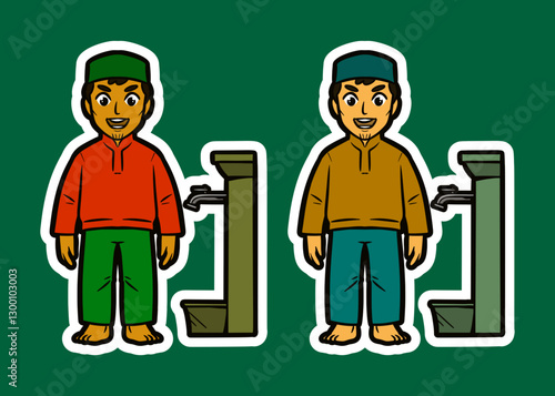 Man doing Ablution Cartoon Sticker Illustration