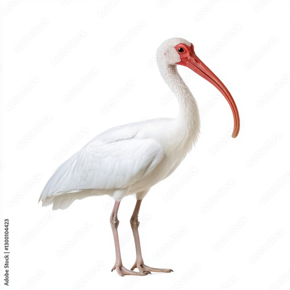 Fototapeta premium White Ibis Bird Profile on White Background