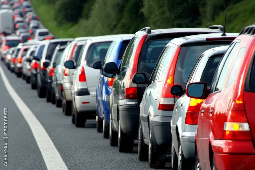 Obraz premium A massive traffic jam where nitrogen oxide pollution is visibly accumulating in the air