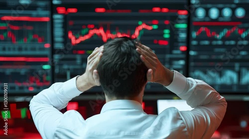 Man in Despair Watching Falling Stock Chart