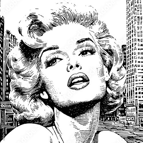 Iconic portrait of a glamorous figure in a vibrant urban setting capturing a moment of allure and sophistication