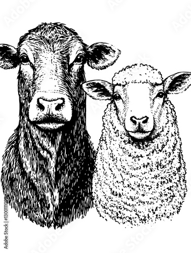 Cattle and sheep together in a rustic farm setting, showcasing the harmony of farm life and its inhabitants