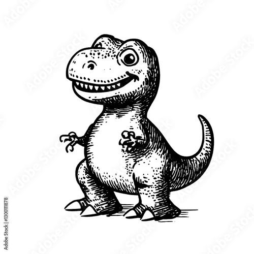 Cute cartoon dinosaur character with exaggerated features smiles happily in a playful pose