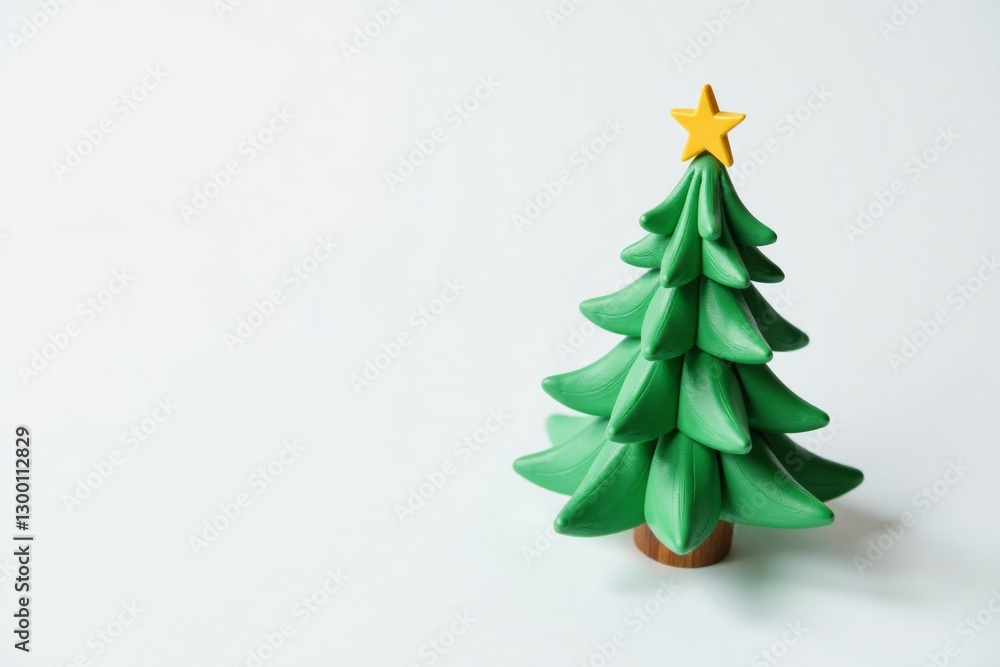Green plasticine Christmas tree with yellow star, isolated on white background. Green plasticine Christmas tree with yellow star, isolated on white background.