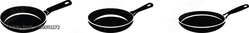 Frying Pan icon set.cooking kitchen, skillet cook, black iron pot frying pan vector illustration.Skillet for frying, cooking pancakes. Kitchen utensil in flat vector illustration.