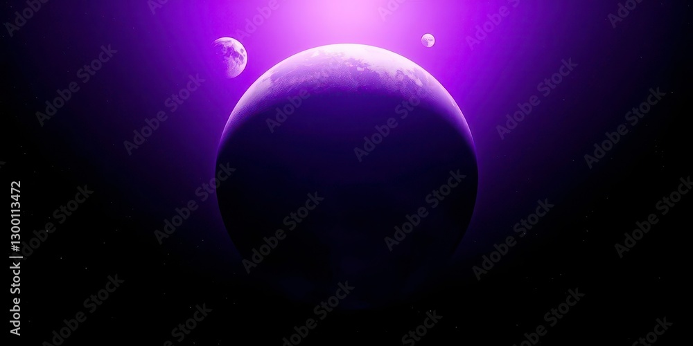 A Mysterious Alien Planet with Two Moons and a Glowing Purple Atmosphere A Mysterious Alien Planet with Two Moons and a Glowing Purple Atmosphere