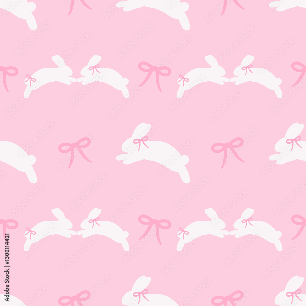 Seamless Coquette Bunny Pattern – Pink Pastel Easter Background with Bows Seamless Coquette Bunny Pattern – Pink Pastel Easter Background with Bows