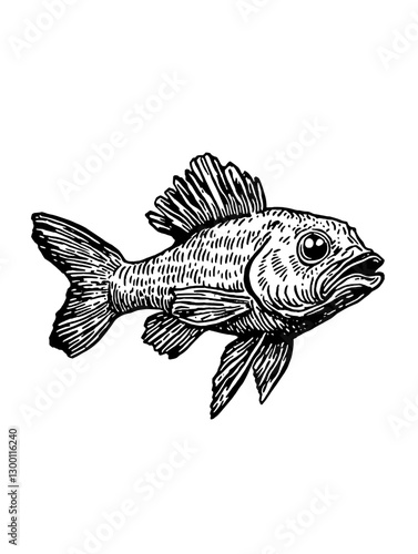 Illustration of a detailed fish design showcasing its fins and scales in a vintage style