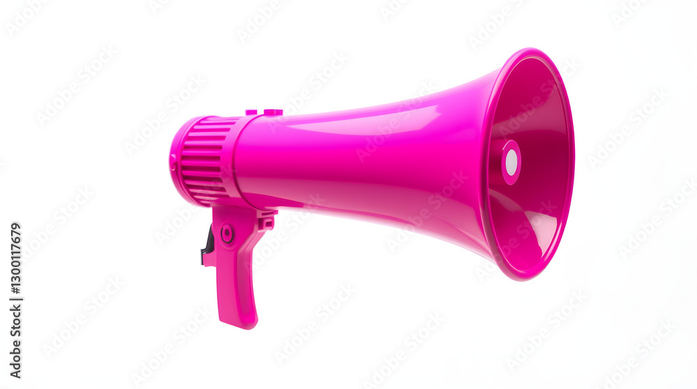 Pink megaphone communicating important message on white background Pink megaphone communicating important message on white background