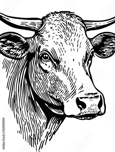 Detailed illustration of a cow's head showcasing natural features and textures