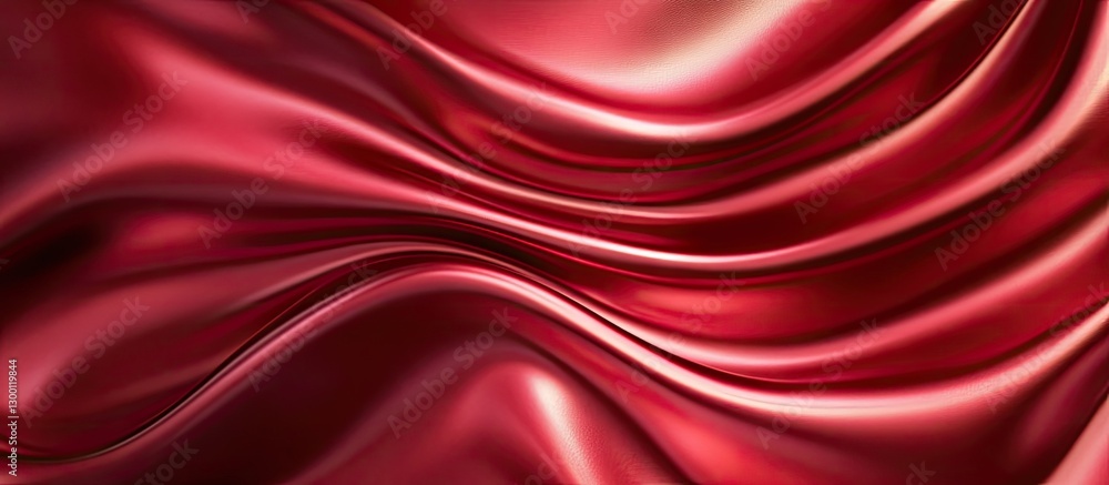 Obraz premium Elegant red satin fabric with wavy texture, showcasing rich deep crimson hues, creating a luxurious and refined visual composition.