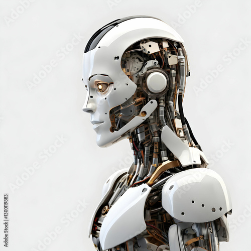 AI robot in deep thought, side view, isolated on a transparent background.