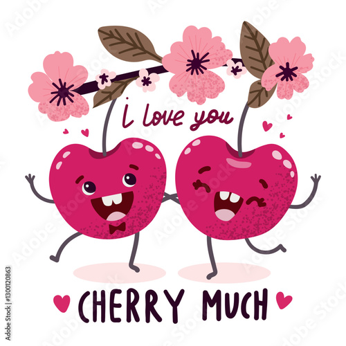 Sweet cherry artwork. Love you cherry much. Cherry fruit print. Nature fruit club print design. Organic food artwork for for t-shirt. Fruit vintage t-shirt design. Enjoy little things.