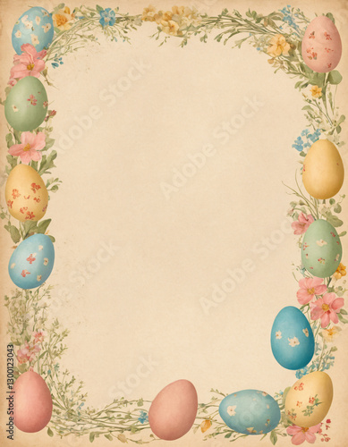 Delicate Easter Frame with Eggs and Blossoms