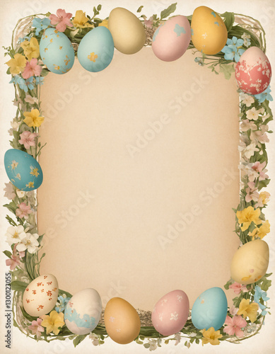 Classic Easter Border with Eggs and Flowers