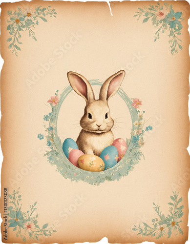 Elegant Easter Background with Bunny Among Eggs
