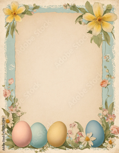 Elegant Easter Border with Eggs and Flowers
