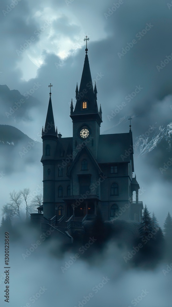 Vampire’s Mansion in the Mountains, Shrouded in Mist and Shadows Vampire’s Mansion in the Mountains, Shrouded in Mist and Shadows
