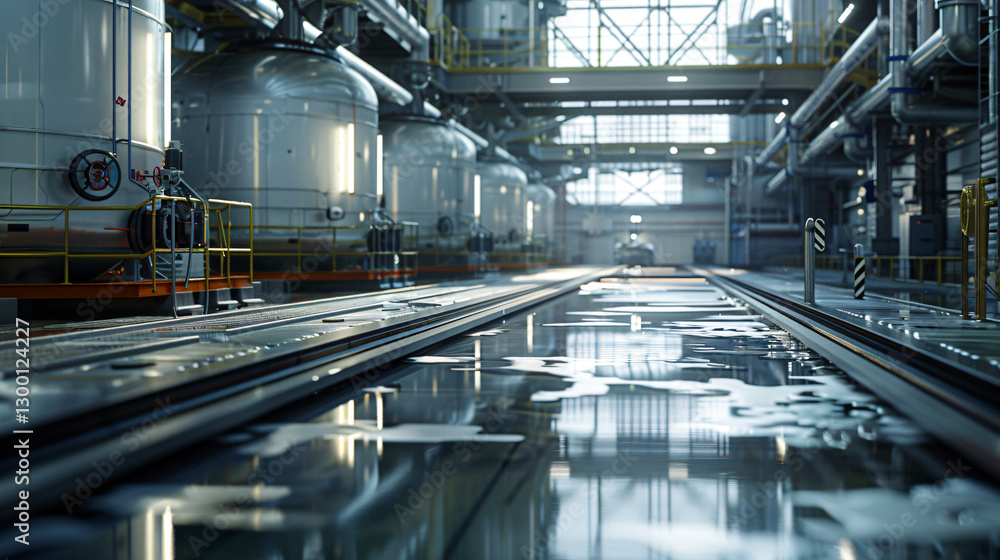 a modern gas tank with automated valves on a sleek refinery platform. a modern gas tank with automated valves on a sleek refinery platform.