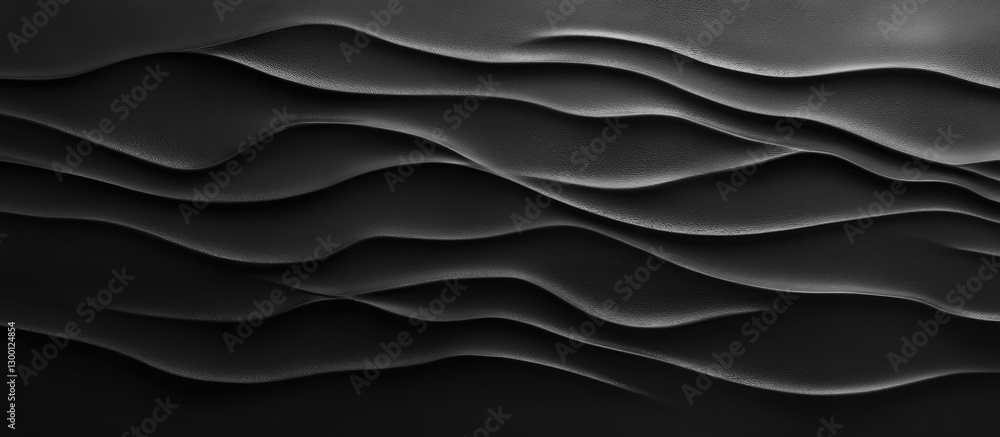 Fototapeta premium Textured black clay background featuring smooth wavy patterns with variations in light and shadow creating depth and visual interest