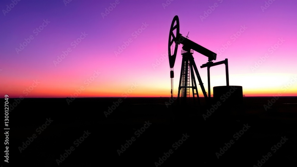 A striking silhouette of a drilling rig set against a soft purple and pink sunset sky, reflecting the peaceful side of energy A striking silhouette of a drilling rig set against a soft purple and pink sunset sky, reflecting the peaceful side of energy