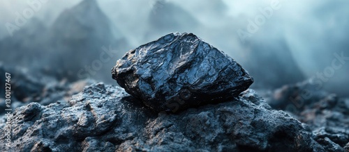 Wallpaper Mural Natural shilajit resin on rocky surface with deep gray tones and textures in a rugged mountain landscape conveying an ancient healing power. Torontodigital.ca