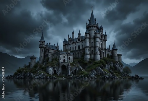 Wallpaper Mural Majestic Castle on Island Reflecting in Water Under Stormy Sky Torontodigital.ca