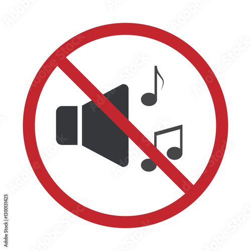 Isolated pictogram sign indicates prohibition of loud music to maintain a peaceful and quiet environment in the area