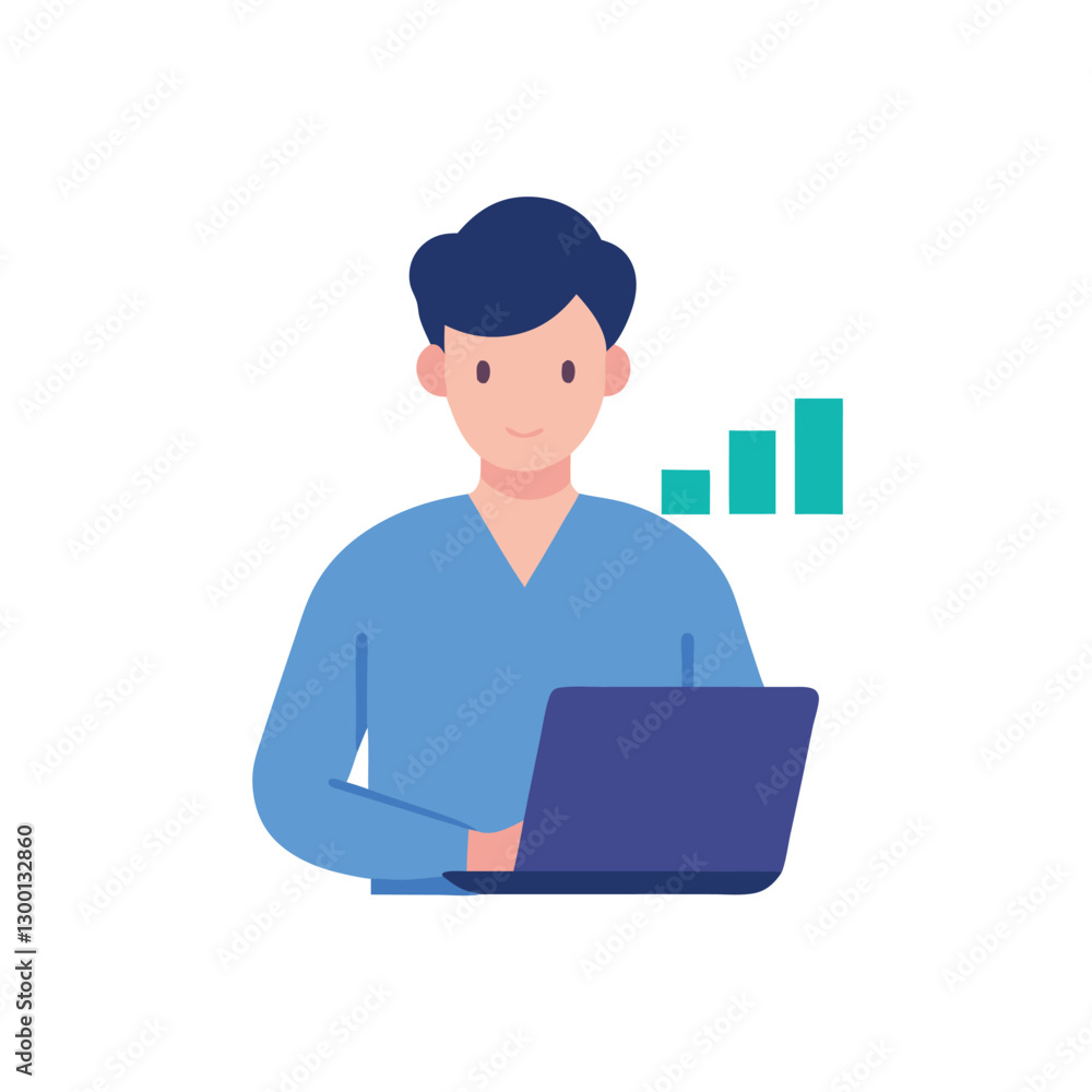 Office worker researching market trends on a laptop for competitive insight Office worker researching market trends on a laptop for competitive insight