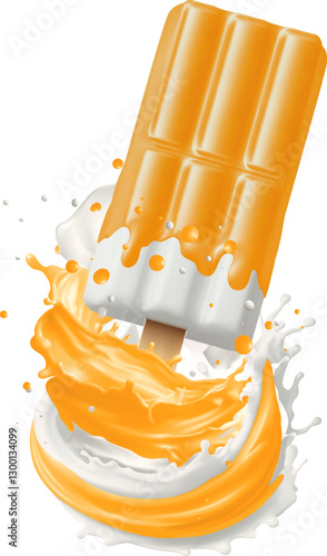 ice cream bar with orange flavor. Vector illustration in 3d realistic style stock illustration
