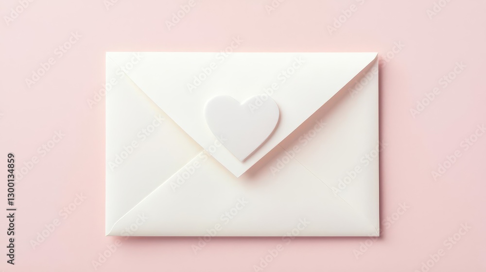 White Envelope with Heart Decoration on Pink Background White Envelope with Heart Decoration on Pink Background