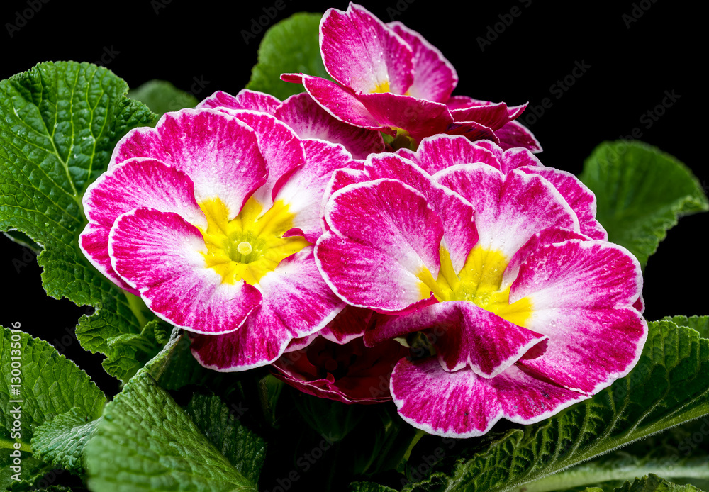 Fotografie Pink Primula Flowers on Black background