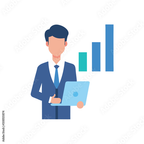 Business consultant reviewing company performance for strategic insights flat color vector design