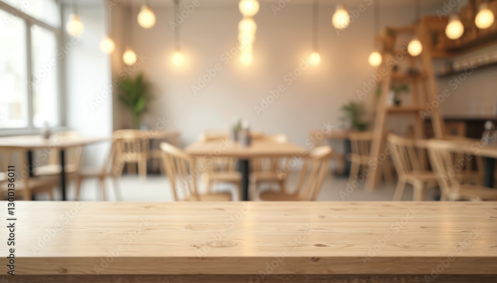Wooden table top counter with blurred cafe background, hanging lights. Empty wood surface for food presentation, restaurant interior mock-up, dining, food display, bar tables. Cafe shop product scene. Wooden table top counter with blurred cafe background, hanging lights. Empty wood surface for food presentation, restaurant interior mock-up, dining, food display, bar tables. Cafe shop product scene.