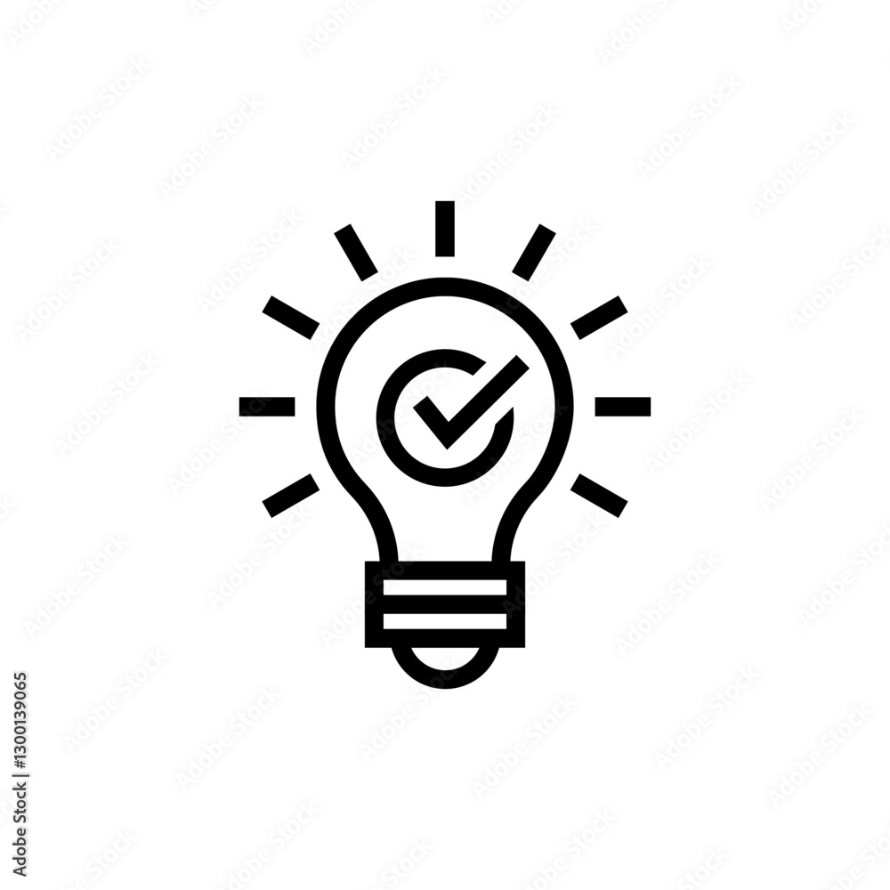 Bulb checkmark black like quick tip line icon. Bulb icon expert, genius, idea, innovation, lamp, light bulb, mark, creative, positive, simplicity, smart, solution, strategy, think, tick, choice. Bulb checkmark black like quick tip line icon. Bulb icon expert, genius, idea, innovation, lamp, light bulb, mark, creative, positive, simplicity, smart, solution, strategy, think, tick, choice.