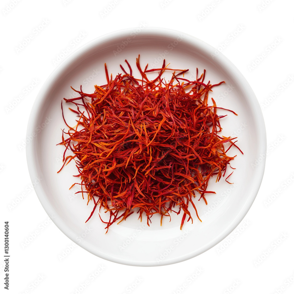 Fototapeta premium Bright red saffron in a white bowl