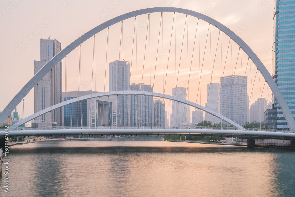 The urban architectural skyline, modern bridges, and Haihe River scenery of Tianjin, China on August 11, 2024 The urban architectural skyline, modern bridges, and Haihe River scenery of Tianjin, China on August 11, 2024