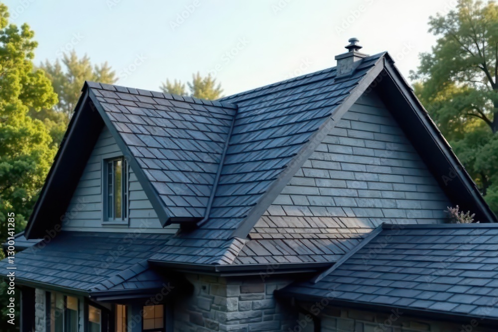 Sleek grey and black asphalt shingles on a modern roof , black, contemporary, roof Sleek grey and black asphalt shingles on a modern roof , black, contemporary, roof
