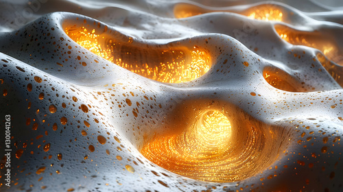 Fototapeta Naklejka Na Ścianę i Meble -  Abstract render of white ridges, with glowing orange areas