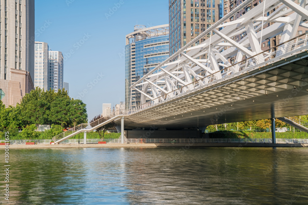 The urban architectural skyline, modern bridges, and Haihe River scenery of Tianjin, China on August 11, 2024 The urban architectural skyline, modern bridges, and Haihe River scenery of Tianjin, China on August 11, 2024