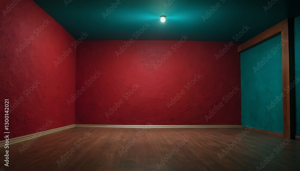 colored walls, with one being red, one being blue, and one being green. The walls are arranged in a way that creates an open space between them, with a doorway in the middle,floor, middle,946