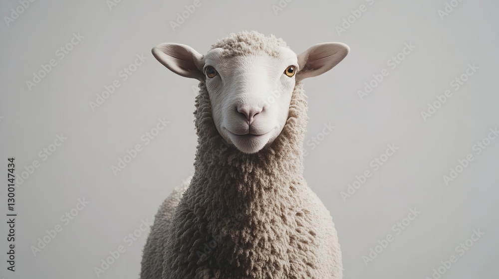 A Gentle Sheep Gazes Serenely, A Portrait Of Peaceful Innocence Against A Muted Grey Backdrop