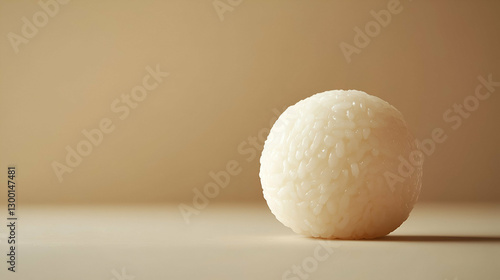 White Sticky Rice Ball on a Minimalist Beige Background