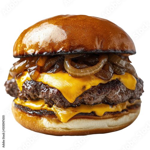 Juicy Double Smash Burger with Melted Cheese and Caramelized Onions