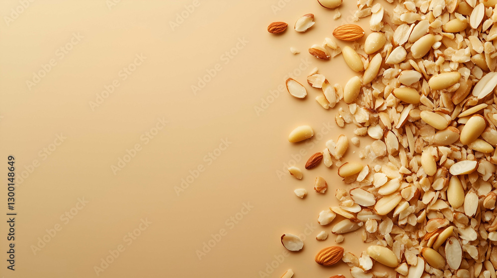 Mixed Nuts and Seeds Scattered on a Warm Beige Background Mixed Nuts and Seeds Scattered on a Warm Beige Background