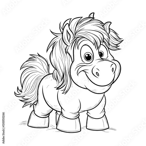 Playful Pony Illustration: This heartwarming illustration of a cheerful pony captures the essence of joy and innocence, perfectly rendered in a classic, simple style.