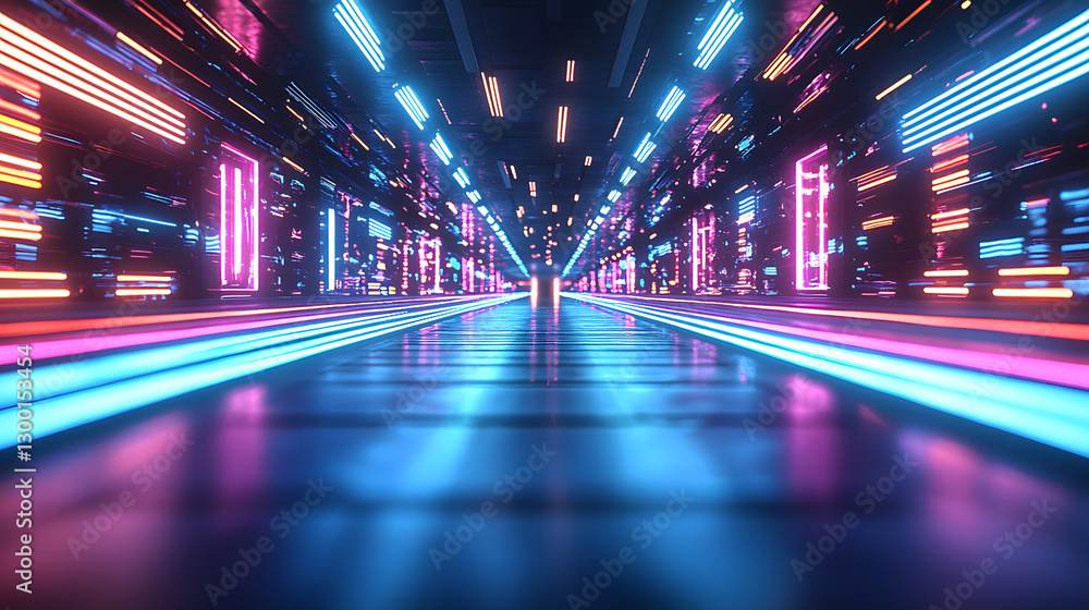 Cyber Tunnel: Futuristic view of a tunnel with neon lights, a symphony of colors creates an immersive, energetic digital environment. Cyber Tunnel: Futuristic view of a tunnel with neon lights, a symphony of colors creates an immersive, energetic digital environment.