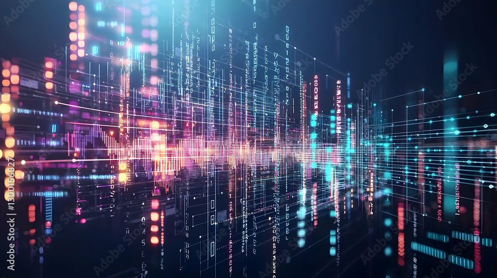 Abstract Digital Cityscape With Glowing Lines And Data Streams Representing Network Connections Abstract Digital Cityscape With Glowing Lines And Data Streams Representing Network Connections