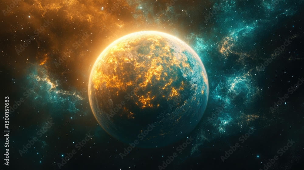 Obraz premium Exploring a fiery planet in cosmic space digital art surreal environment dramatic viewpoint