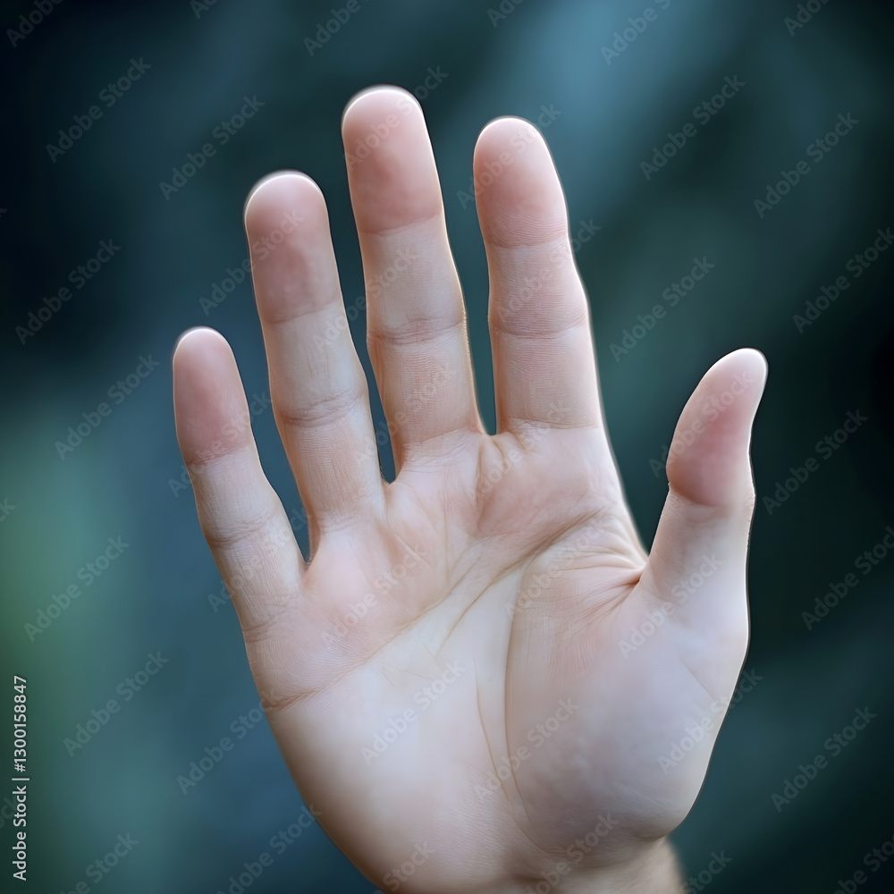 Open hand showing five fingers on blurred background Open hand showing five fingers on blurred background